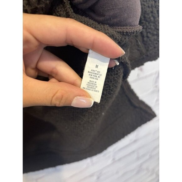 Aero Woman’s Dark Gray Sherpa 3/4 Button Down Cozy Warm  Pullover Sweater - Picture 6 of 6